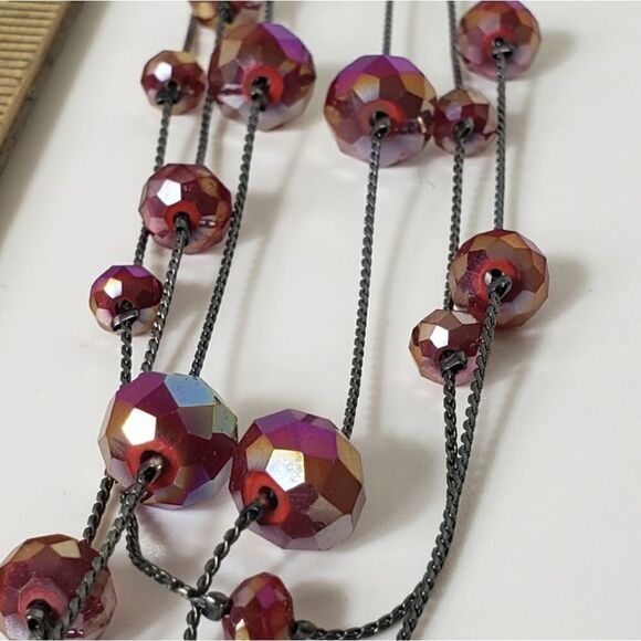 MULTI-STRAND Gunmetal Chain Faceted Beads Necklace & Earrings Set - Picture 8 of 8